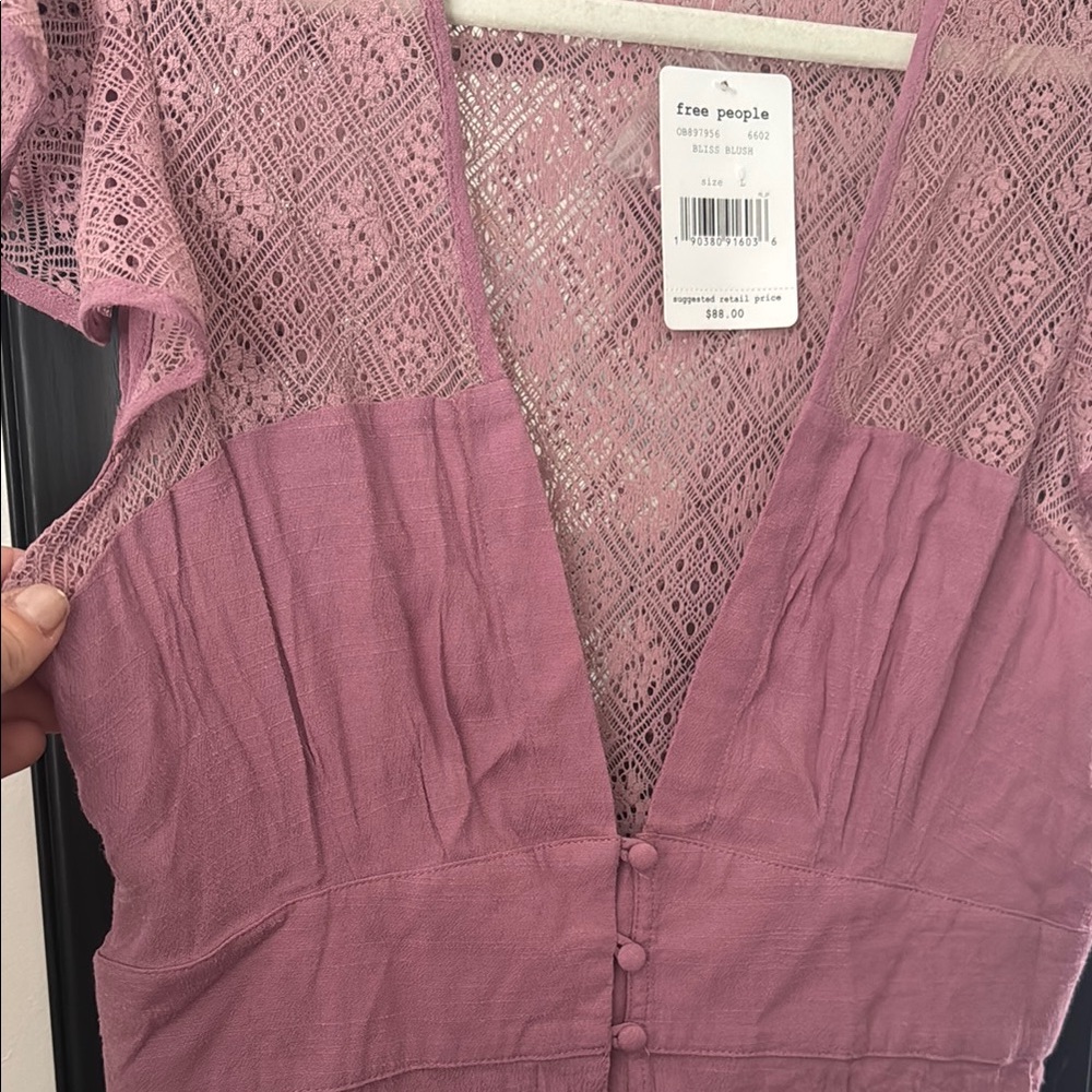 Free people NEW Lace Sleeve Button-Down Dress in Mauve - Picture 3 of 4